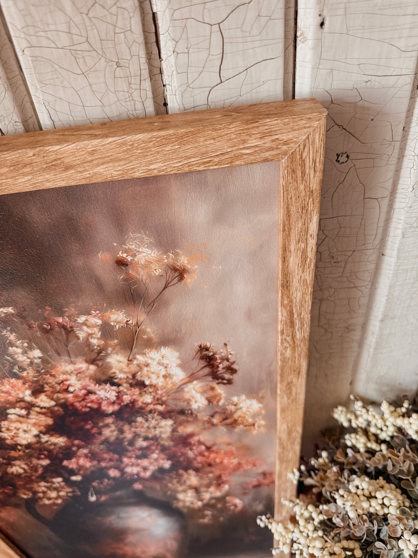Dried Floral Bouquet in Vase Art Print Wood Sign