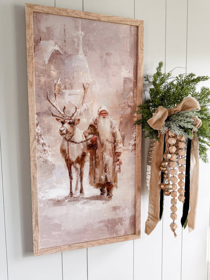 Neutral Santa With Reindeer Wood Sign