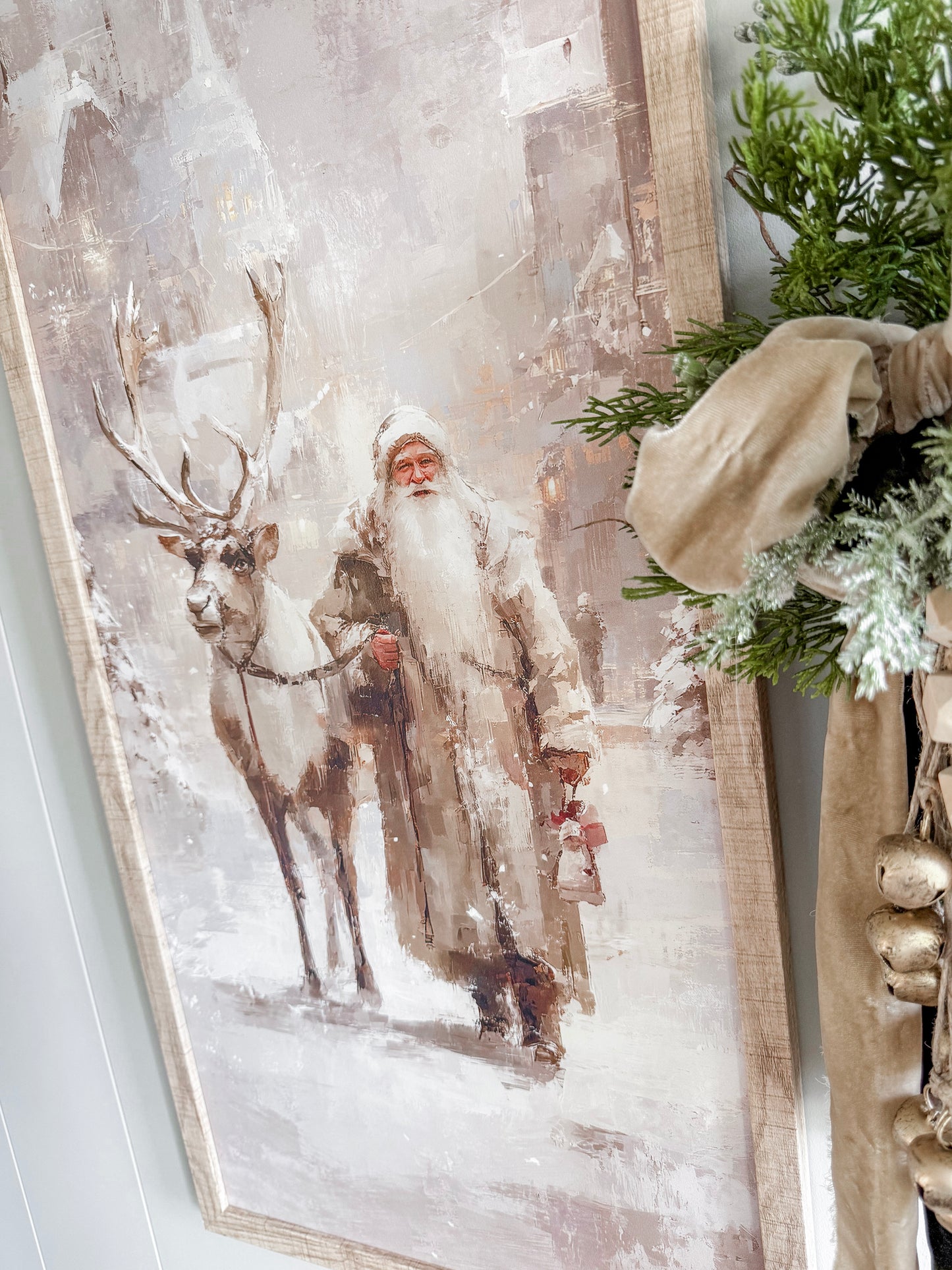 Neutral Santa With Reindeer Wood Sign