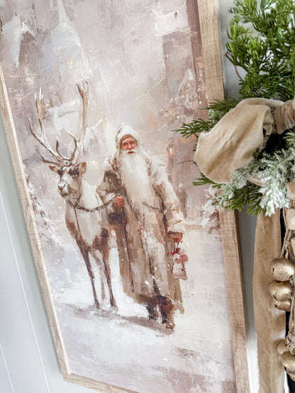 Neutral Santa With Reindeer Wood Sign