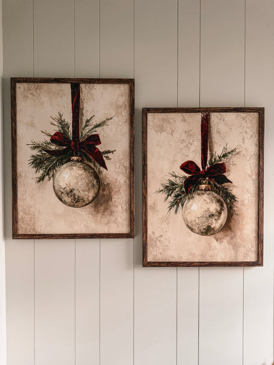 Vintage Ornament w/ Velvet Ribbon Wood Sign