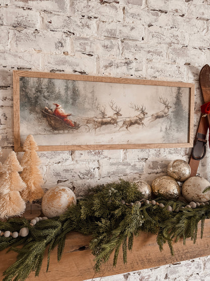 Vintage Santa in Sleigh & Reindeer Wood Sign