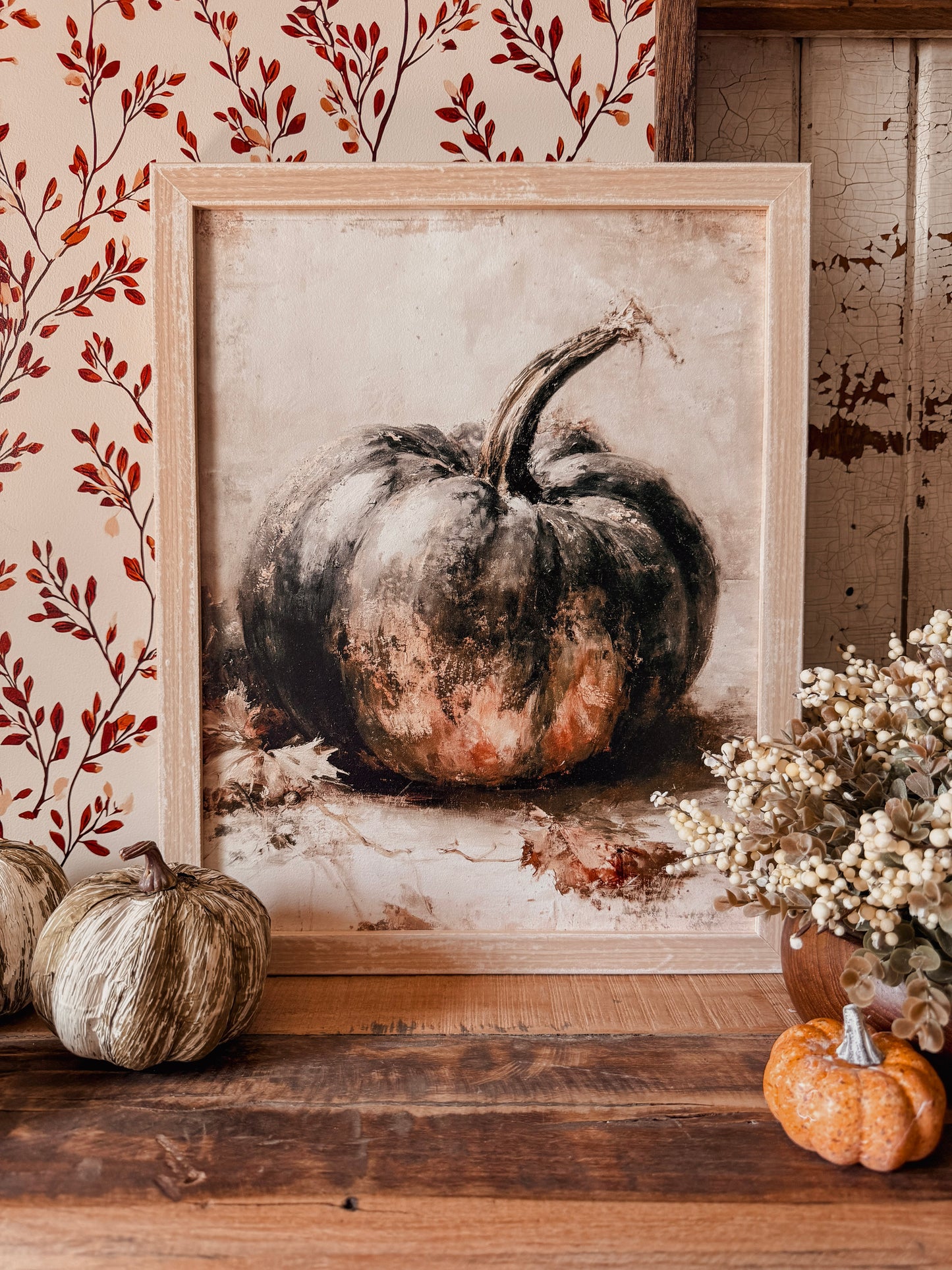 Vintage Pumpkin Still Life Art Print Wood Sign