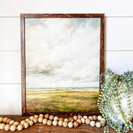 Countryside Clouds Painting Wood Sign