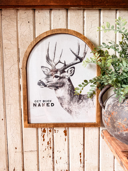Get Buck Naked Funny Deer Framed Arched Print