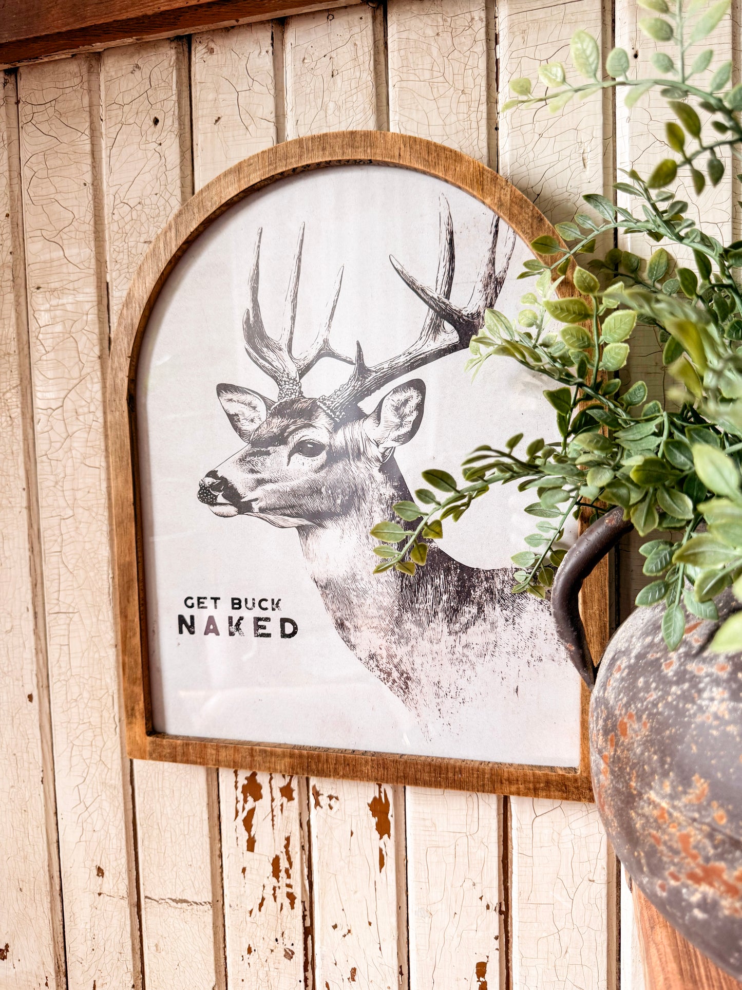 Get Buck Naked Funny Deer Framed Arched Print