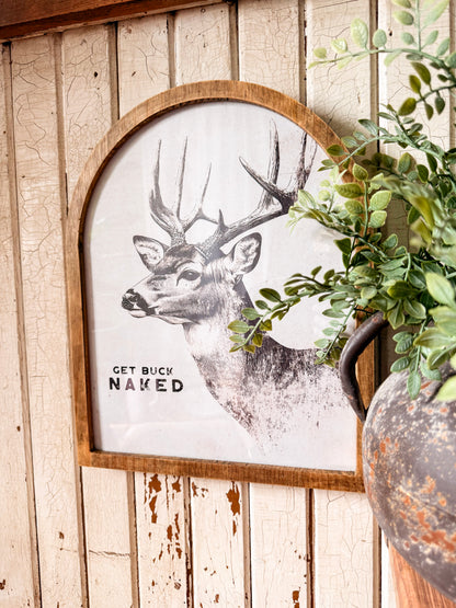 Get Buck Naked Funny Deer Framed Arched Print