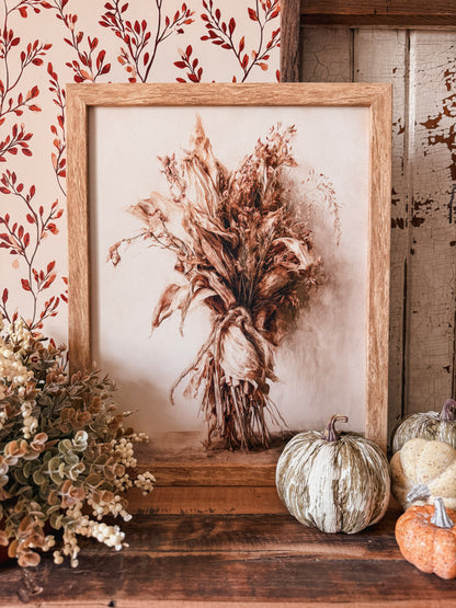 Dried Corn Husk Bundle Art Print Wood Sign