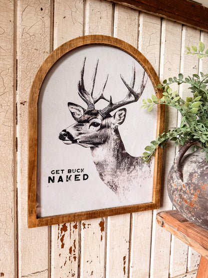 Get Buck Naked Funny Deer Framed Arched Print