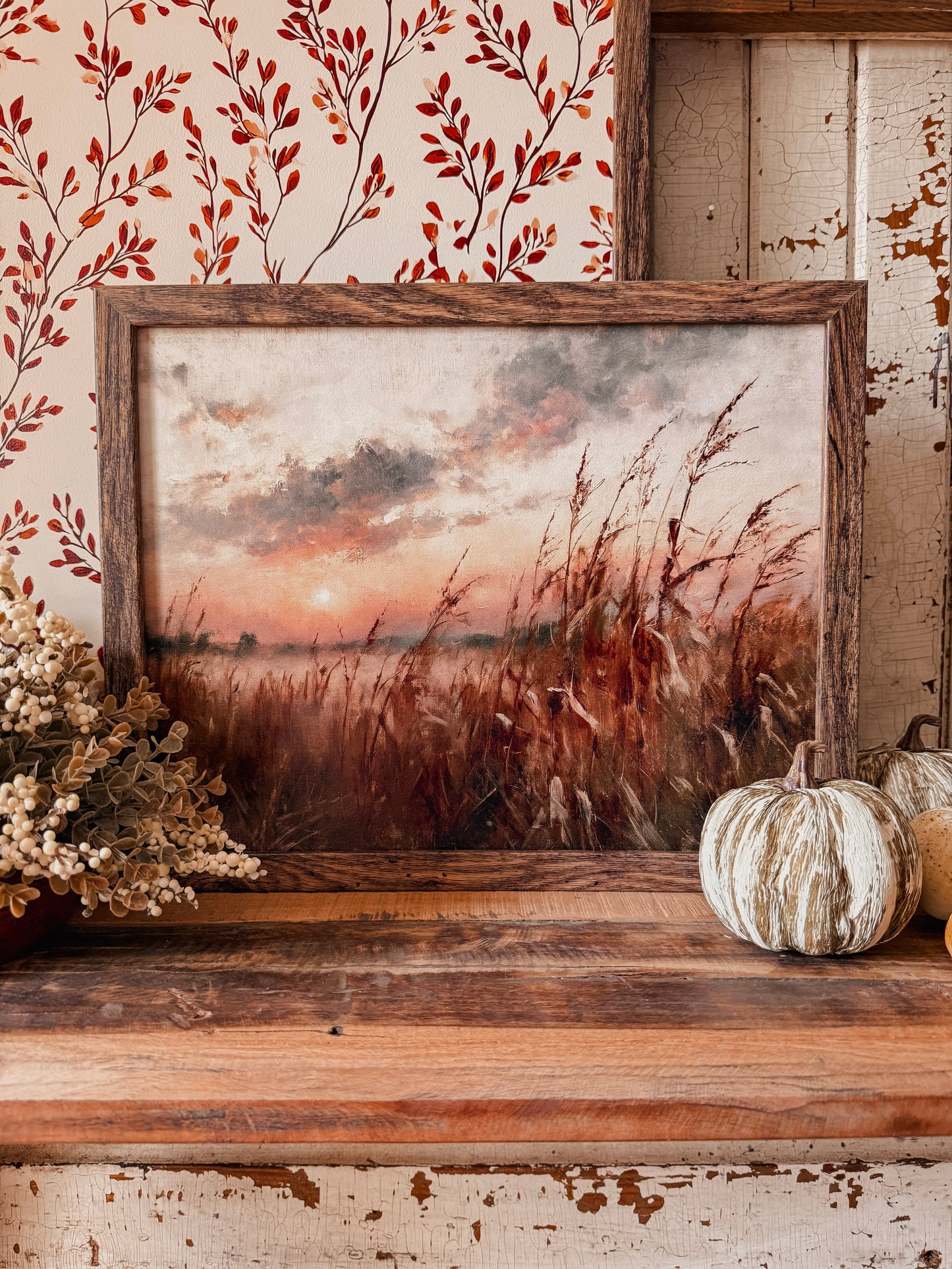 Moody Autumn Cornfield Sunset Art Print Wood Sign
