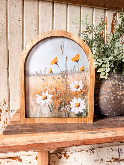 Yellow & White Flowers in Field Framed Arched Print