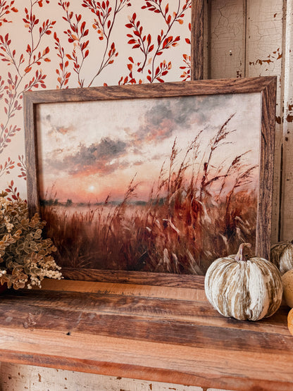 Moody Autumn Cornfield Sunset Art Print Wood Sign