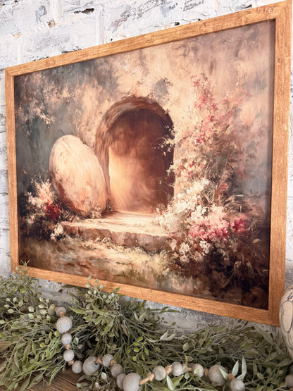 Christ Resurrection Easter Tomb Wood Sign