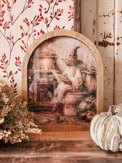 Halloween Ghost Funny Fall Bathroom Sign Framed Arched Print