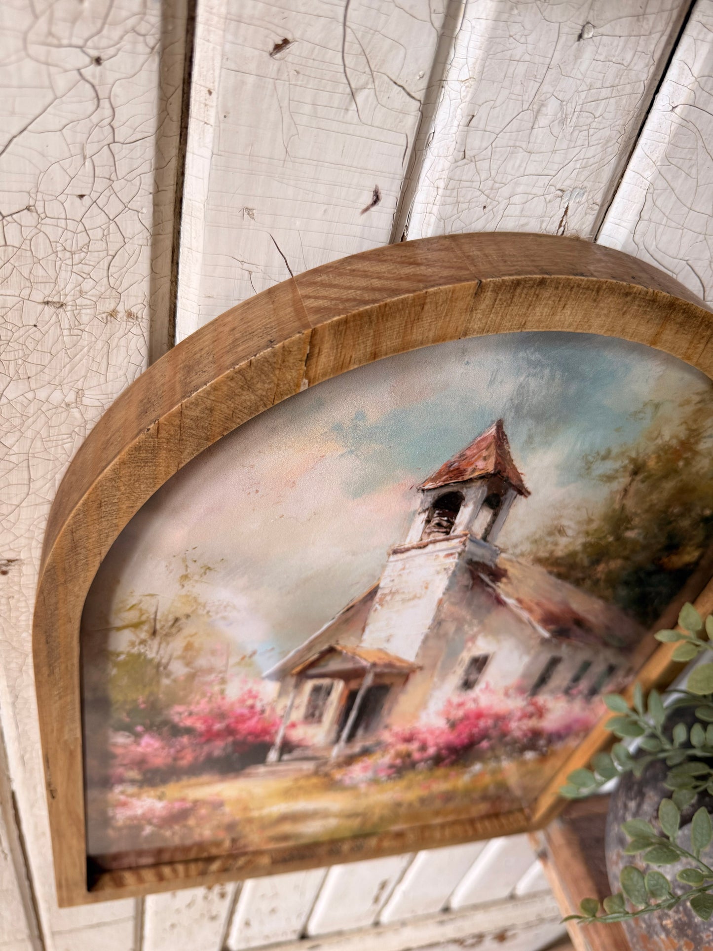 Spring Time Church Framed Arched Print