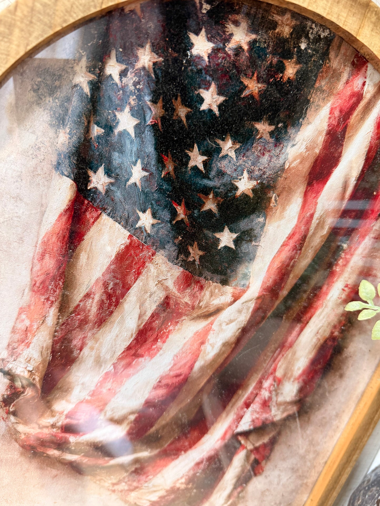 Vintage Vertical American Flag Framed Arched Print