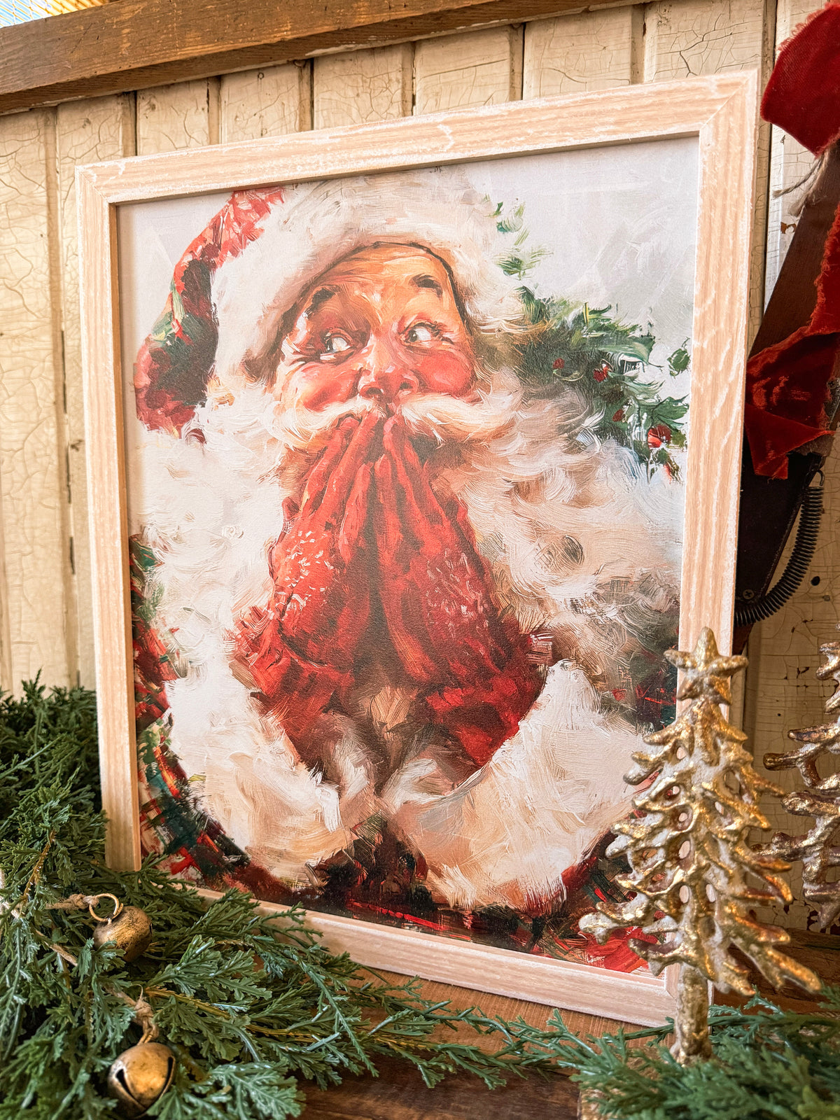 Santa Claus with Red Gloves Wood Sign