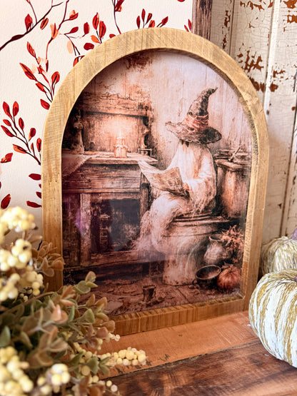 Halloween Ghost Funny Fall Bathroom Sign Framed Arched Print