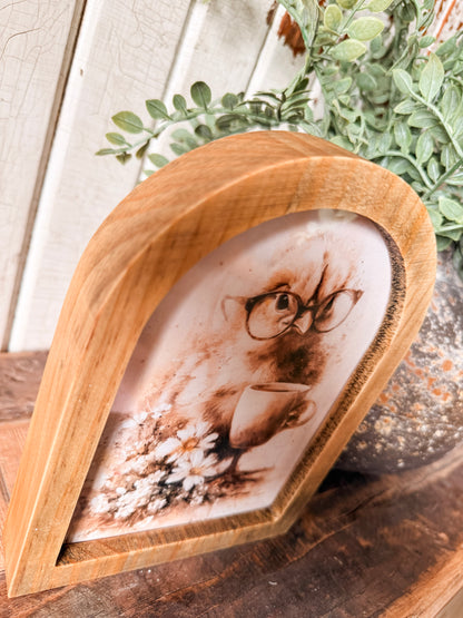 Baby Chick with Glasses & Coffee Cup Framed Arched Print