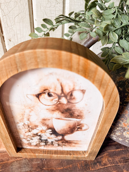 Baby Chick with Glasses & Coffee Cup Framed Arched Print