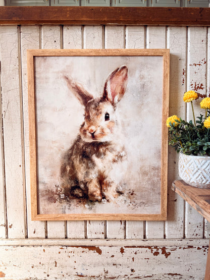 Vintage Neutral Spring Bunny Wood Sign