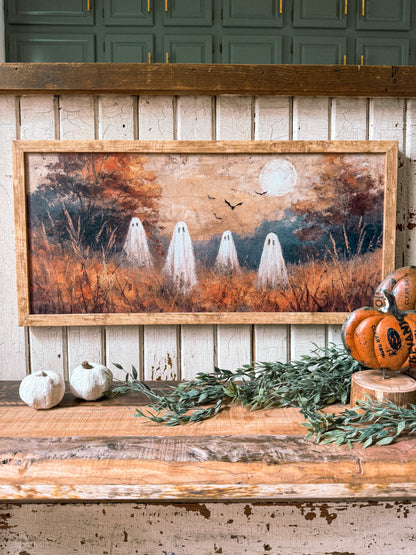 Fall Ghosts in Field Wood Sign