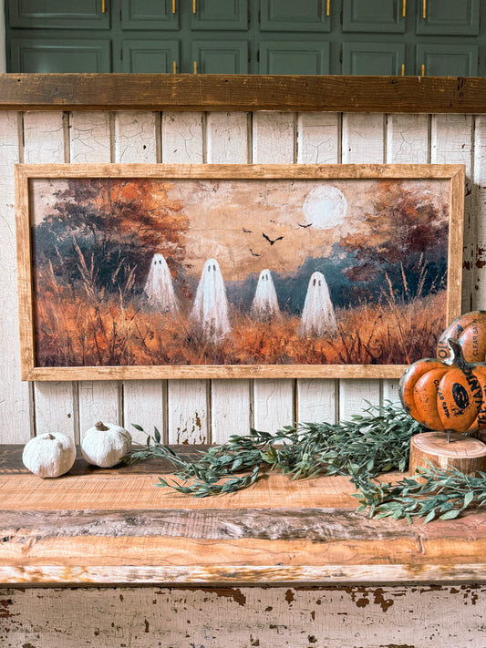 Fall Ghosts in Field Wood Sign