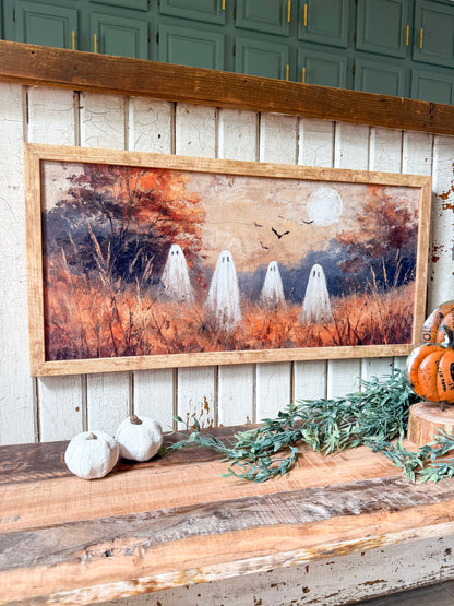 Fall Ghosts in Field Wood Sign