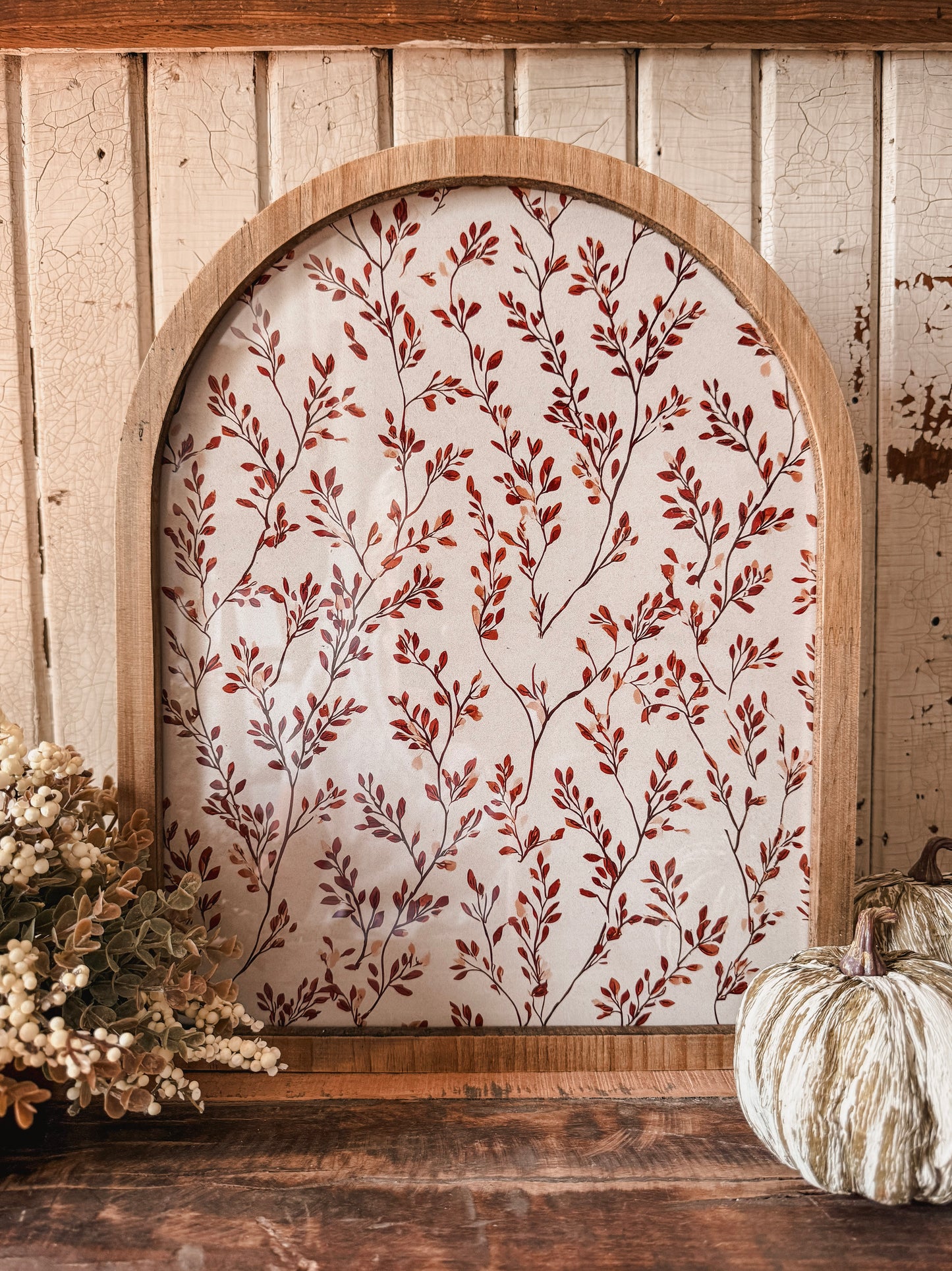 Vintage Autumn Leaf Branch Framed Arched Print