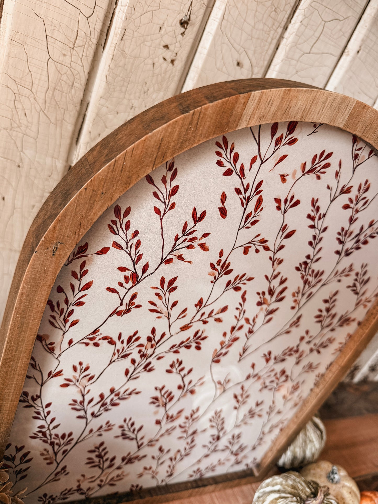 Vintage Autumn Leaf Branch Framed Arched Print