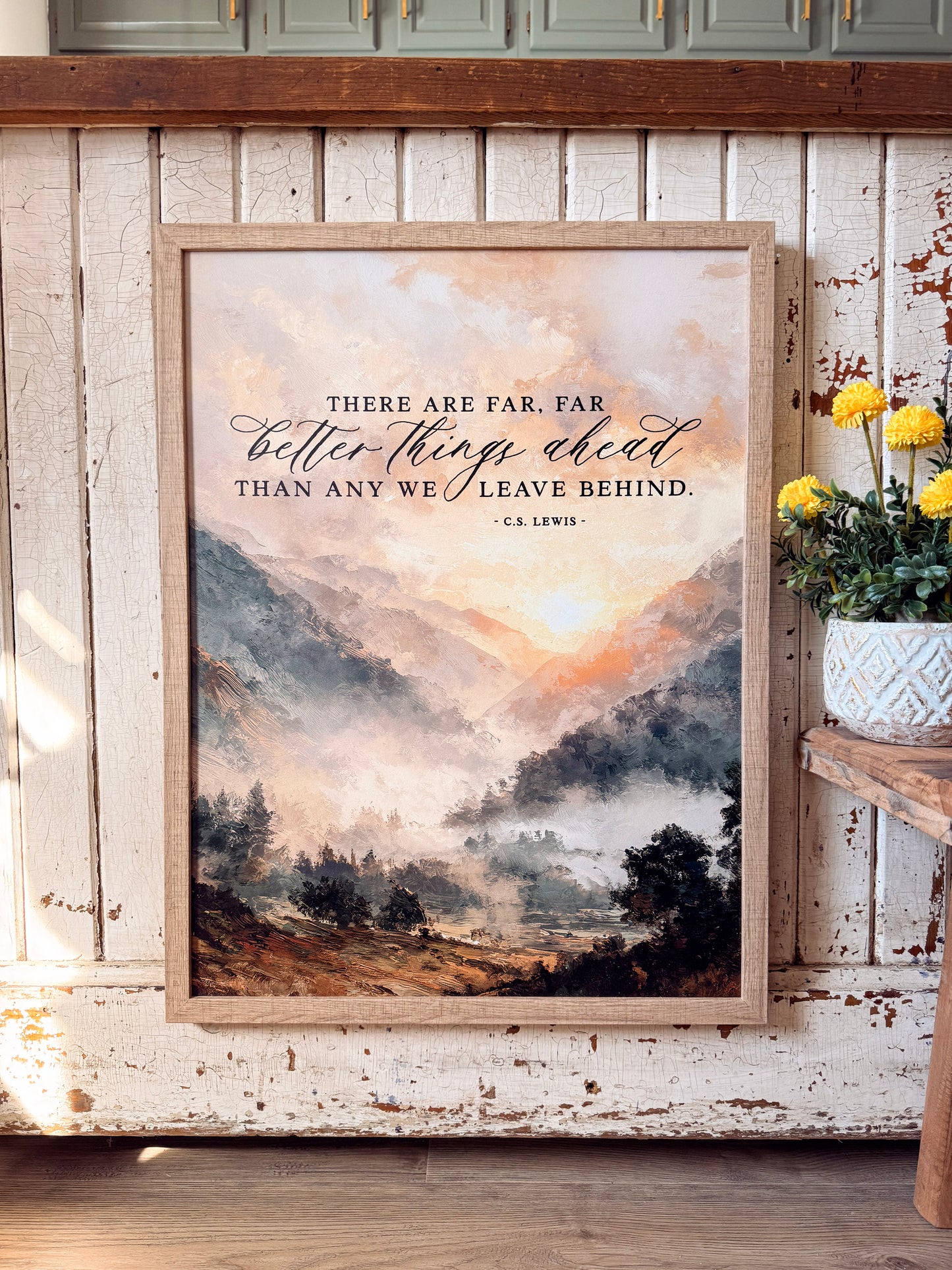 Better Things Ahead Quote with Mountain Landscape Wood Sign