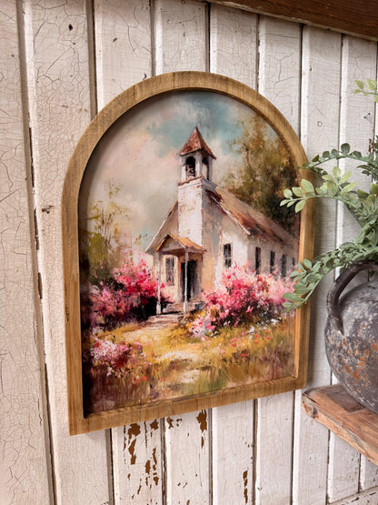 Spring Time Church Framed Arched Print