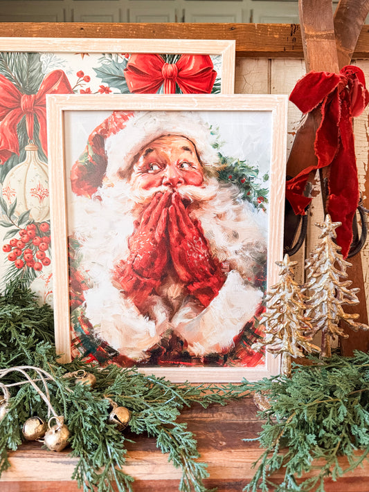 Santa Claus with Red Gloves Wood Sign