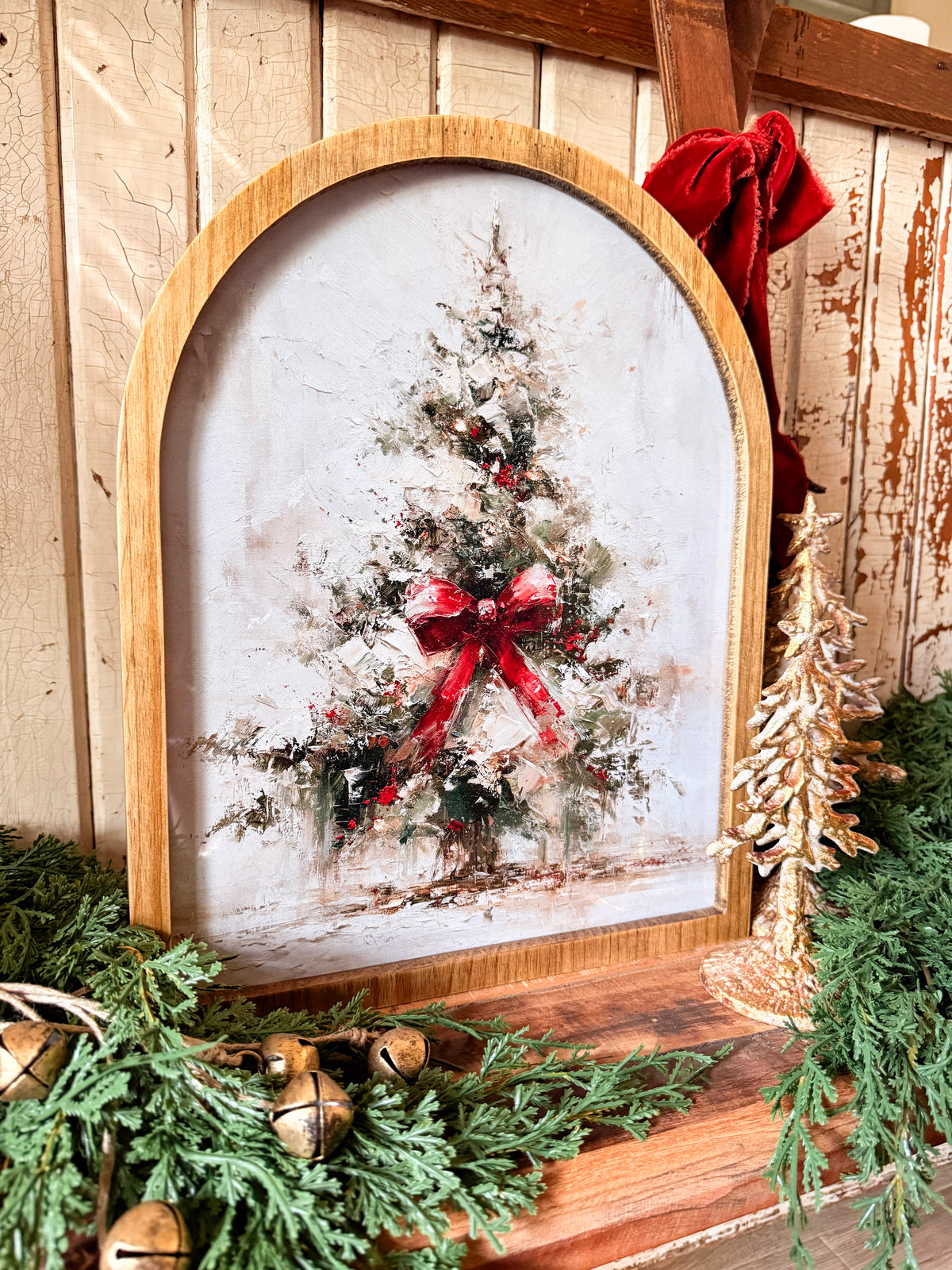 Framed Arch - Abstract Christmas Tree w/ Red Bow