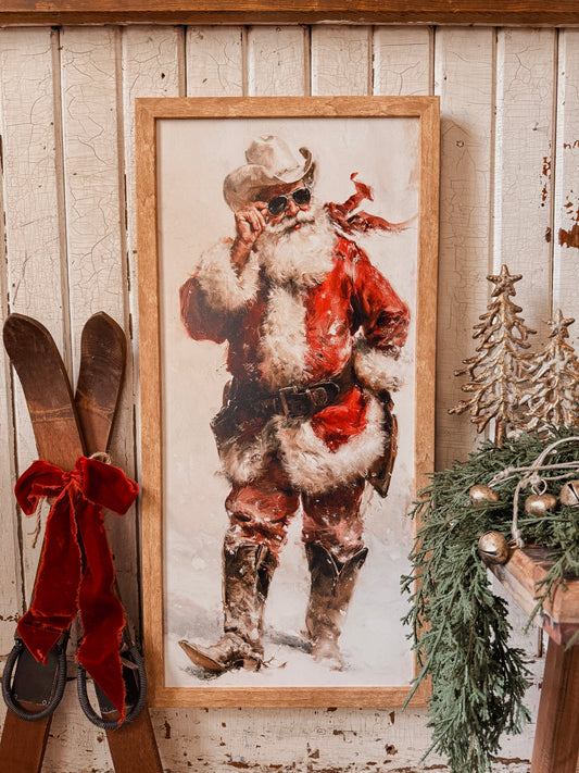 Cowboy Santa Christmas Wood Sign