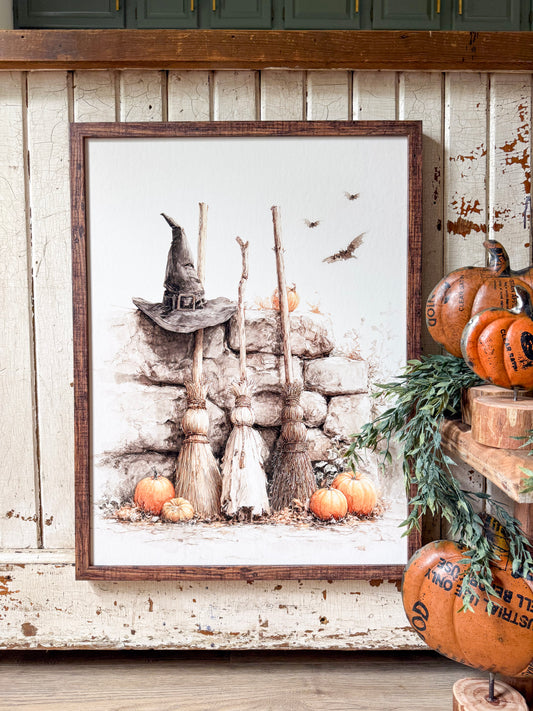 Three Brooms Halloween Wood Sign