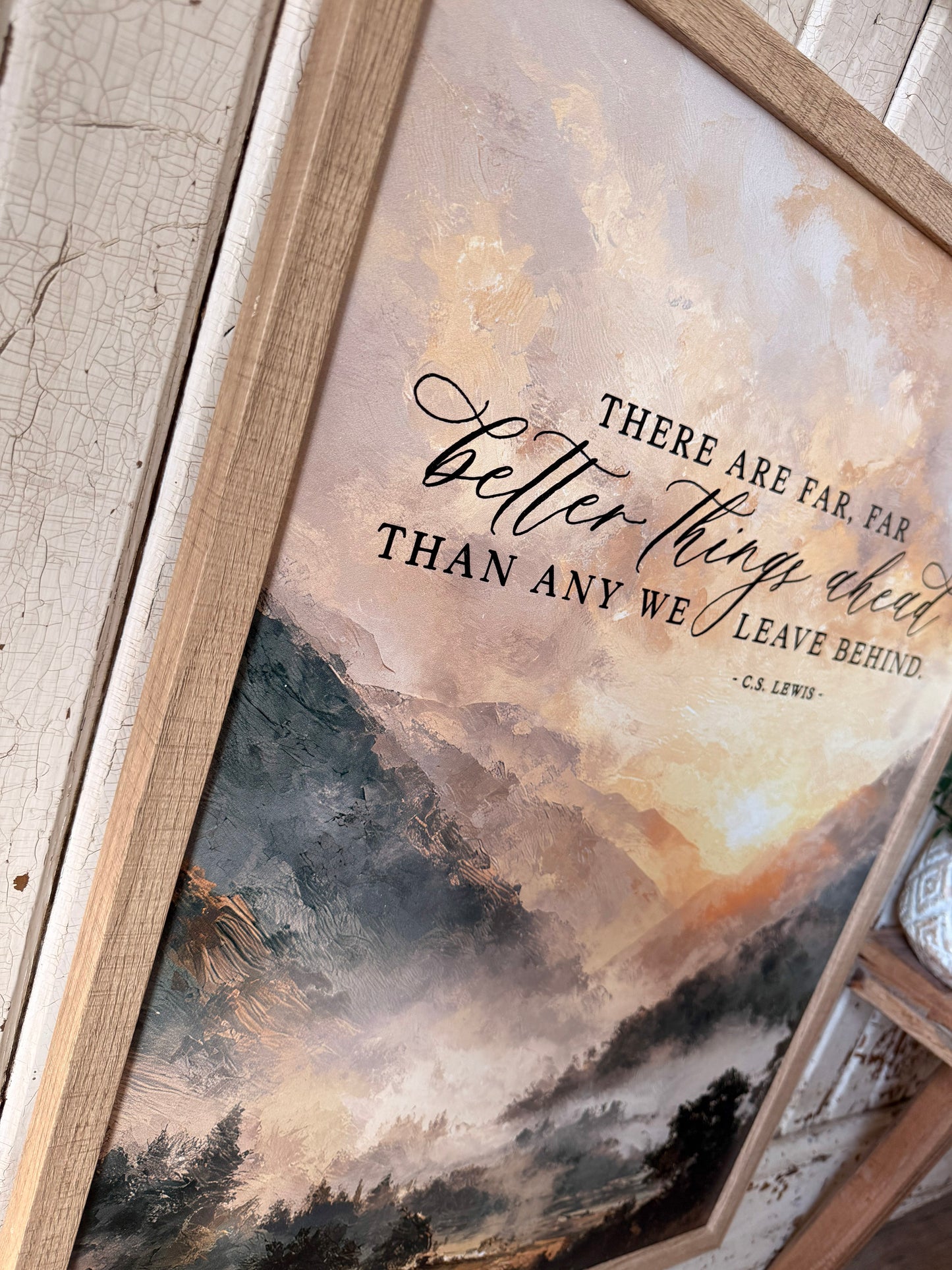 Better Things Ahead Quote with Mountain Landscape Wood Sign