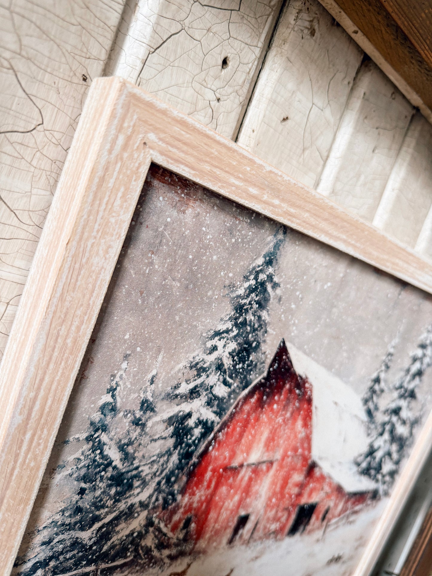 Red Barn in Winter Wood Sign