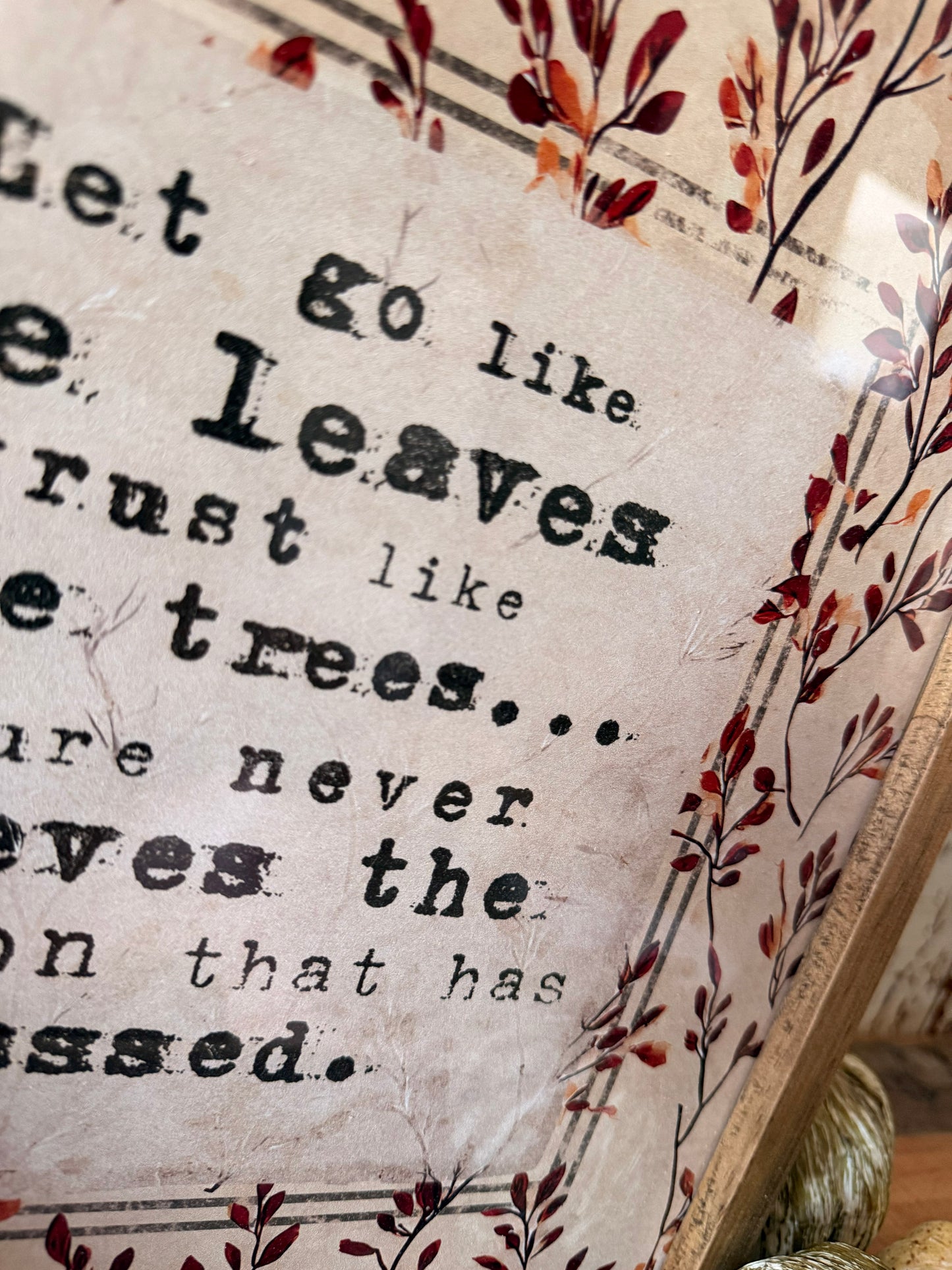 Let Go Like the Leaves Inspirational Quote Framed Arched Print