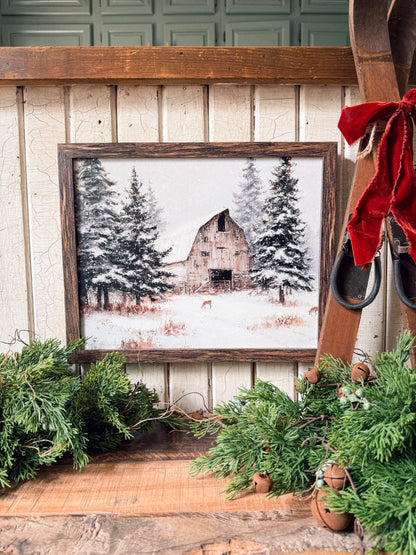 Natural Wood Barn in Winter Wood Sign