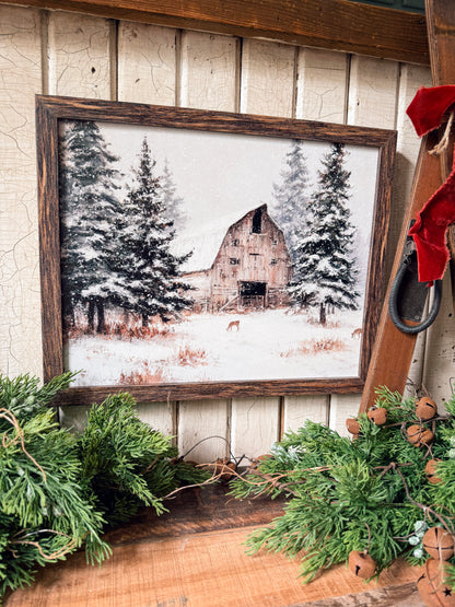Natural Wood Barn in Winter Wood Sign