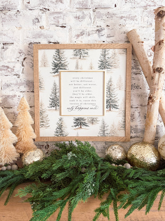 Only Happens Once Christmas Quote Wood Sign