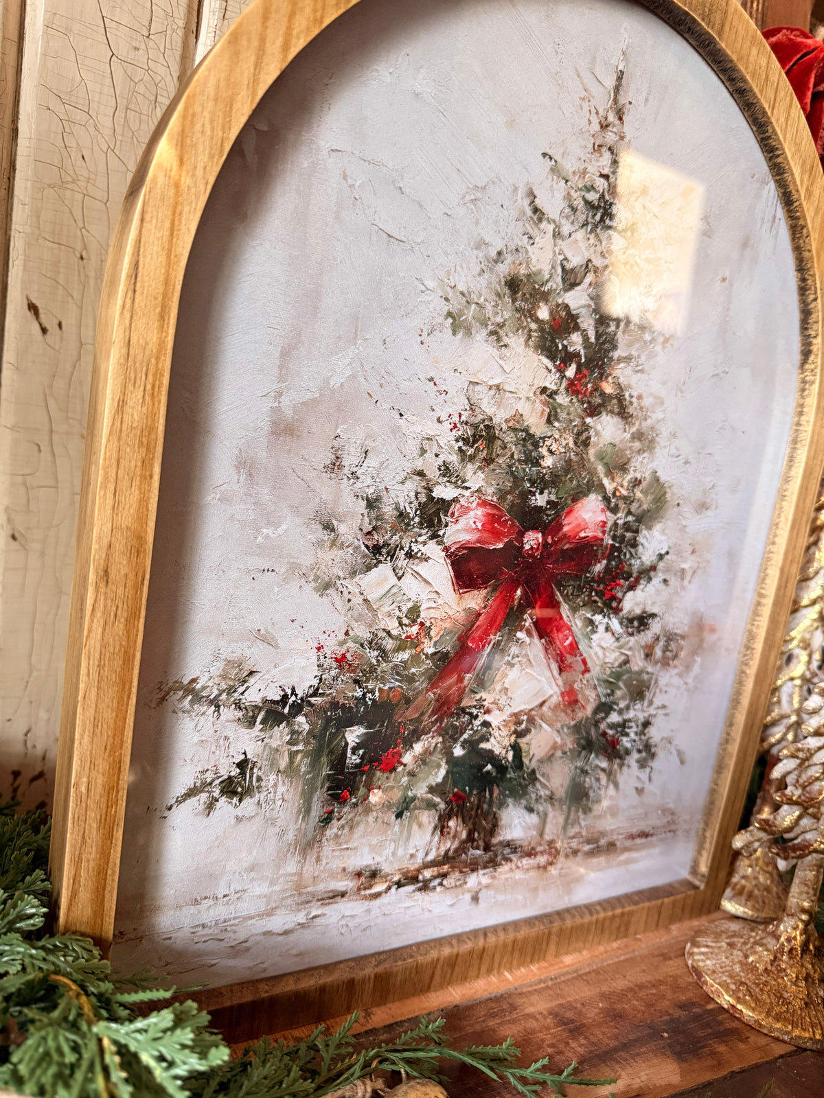 Framed Arch - Abstract Christmas Tree w/ Red Bow