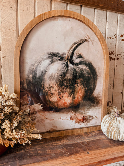 Vintage Black Pumpkin Fall Framed Arched Print