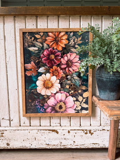 Bold Colorful Moody Floral Wood Sign