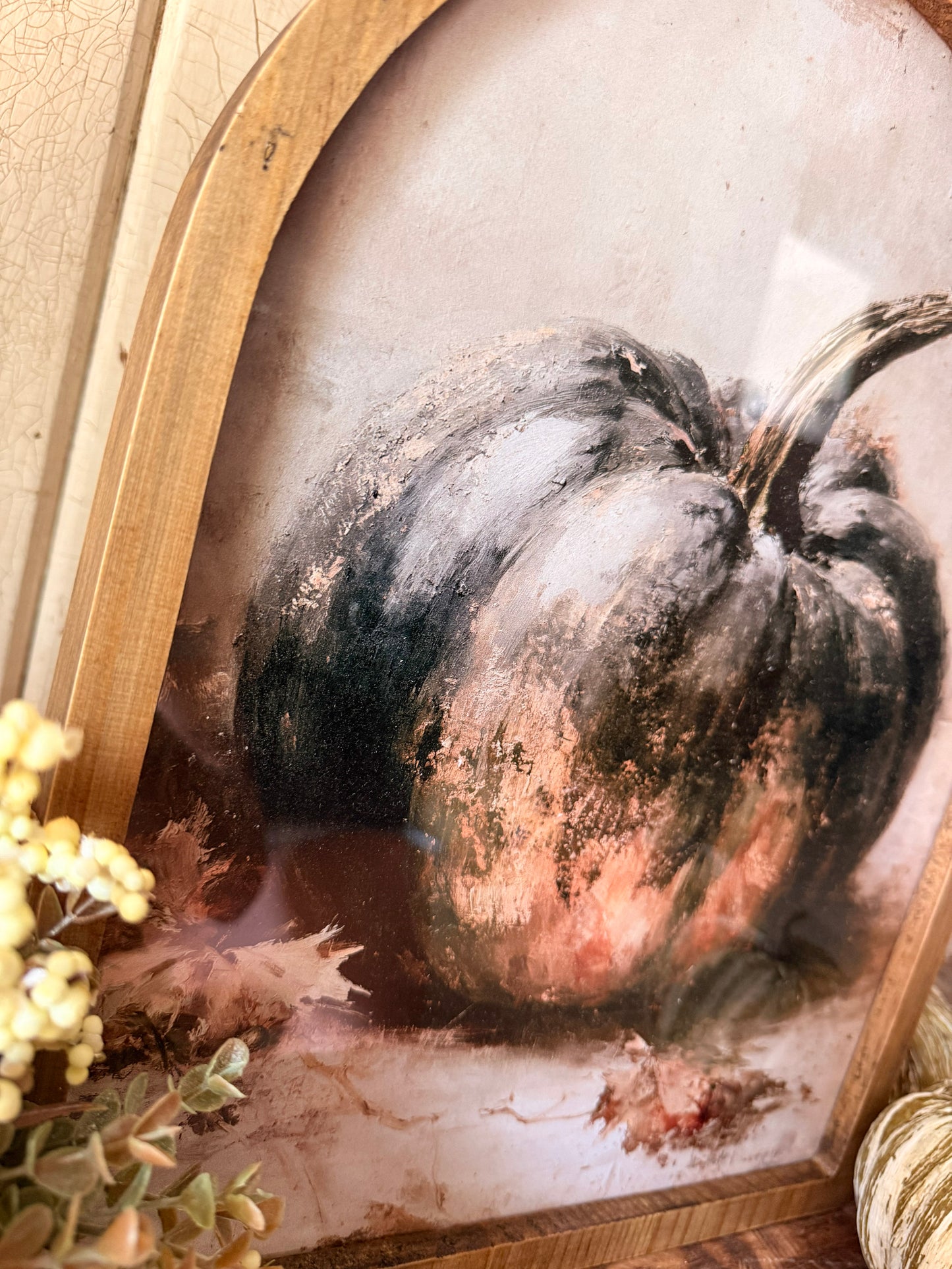 Vintage Black Pumpkin Fall Framed Arched Print