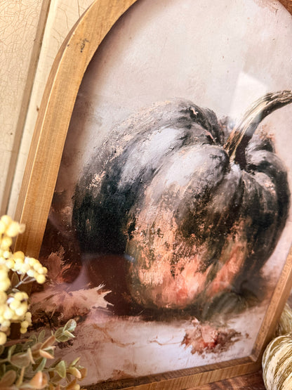 Vintage Black Pumpkin Fall Framed Arched Print