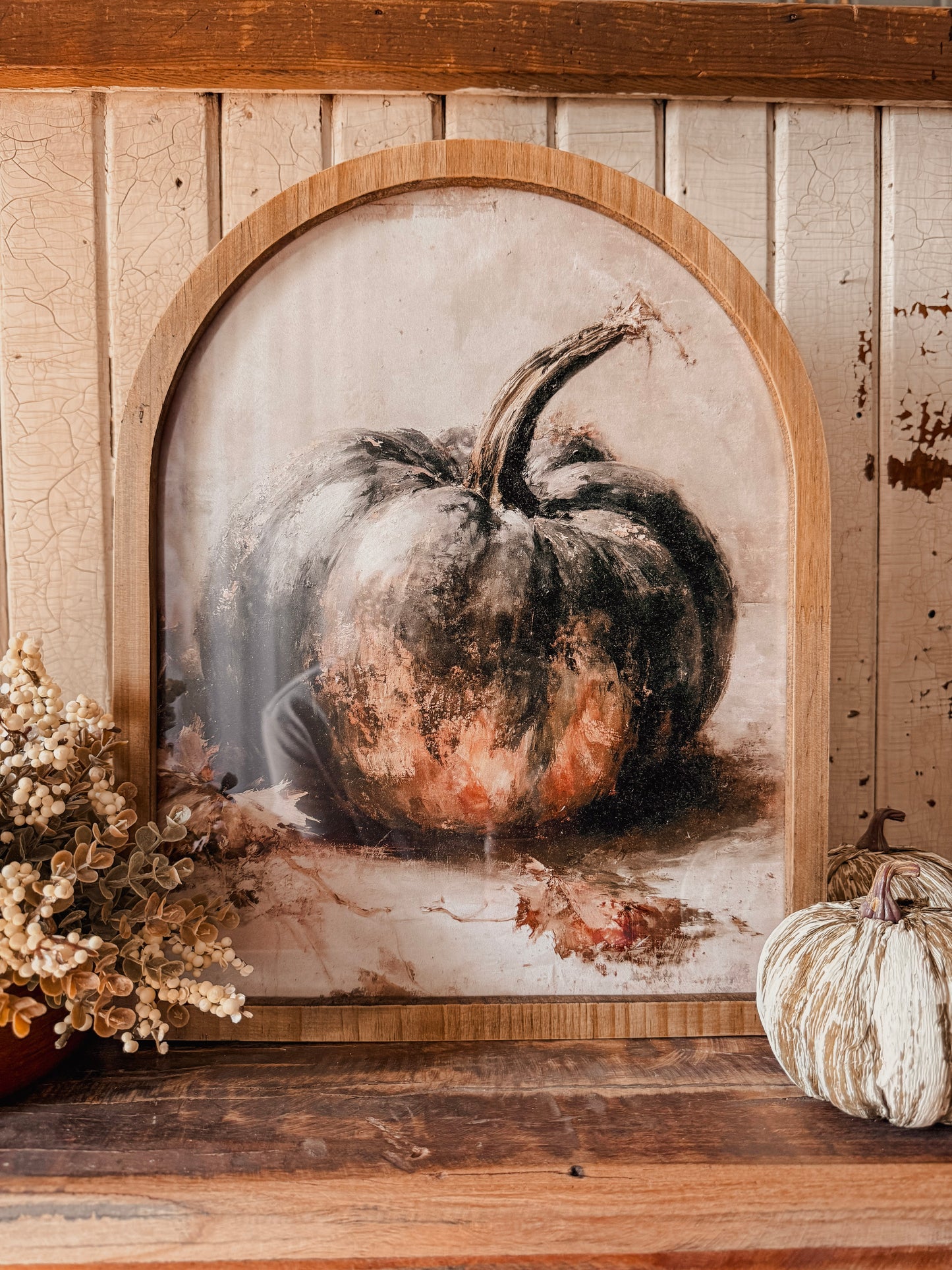 Vintage Black Pumpkin Fall Framed Arched Print