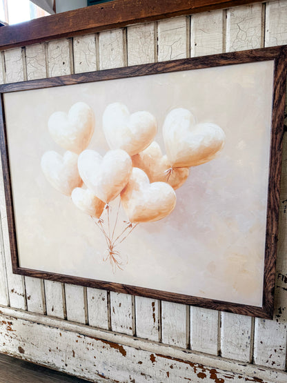Neutral White Balloon Hearts Wood Sign