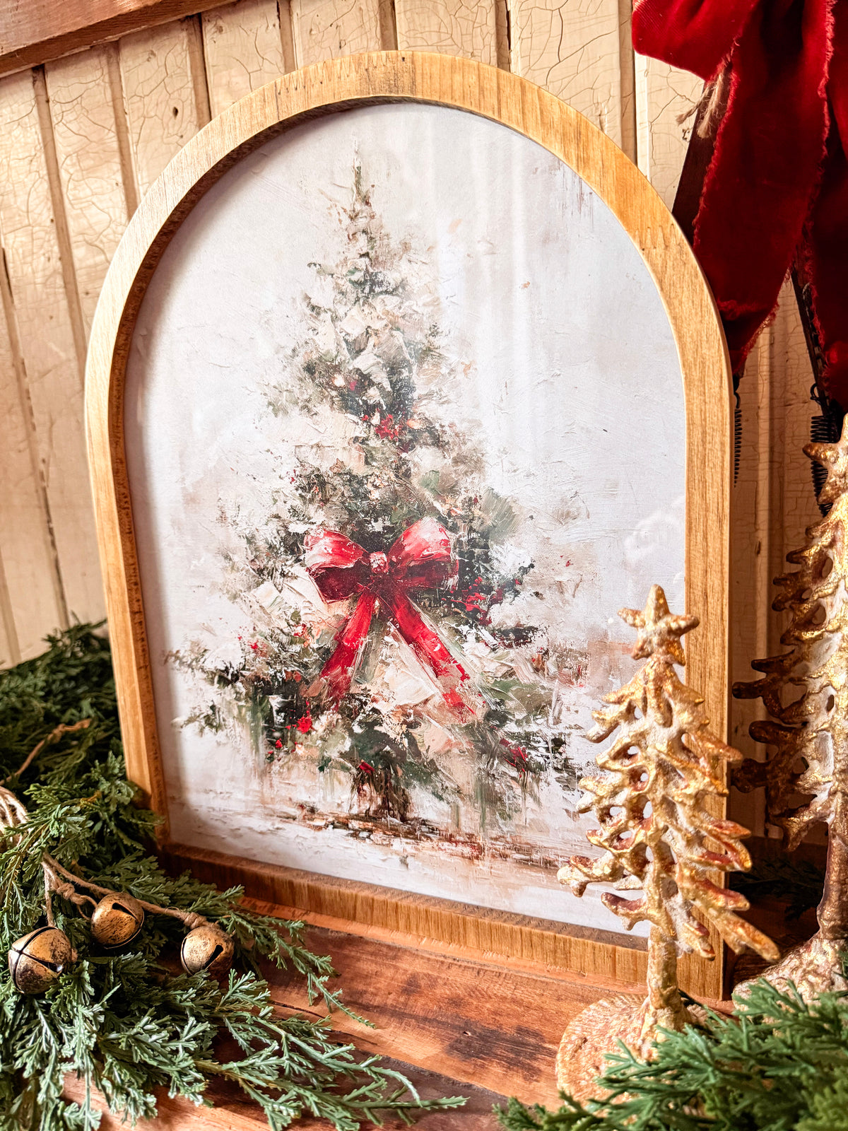 Framed Arch - Abstract Christmas Tree w/ Red Bow